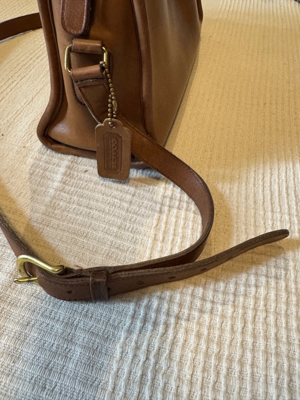 Vintage Coach NYC Era Swagger Bag Tan Leather Crossbody Double Pocket Creed - Picture 8 of 13